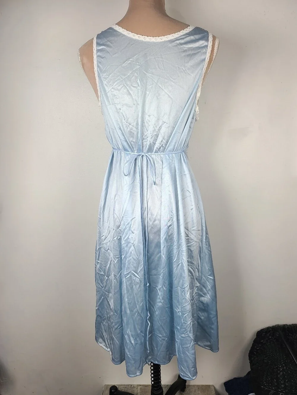 Vtg 60's Lorraine Blue Nylon Lace Front Sleeveless Midi Slip Retro Nightgown M - Picture 4 of 15